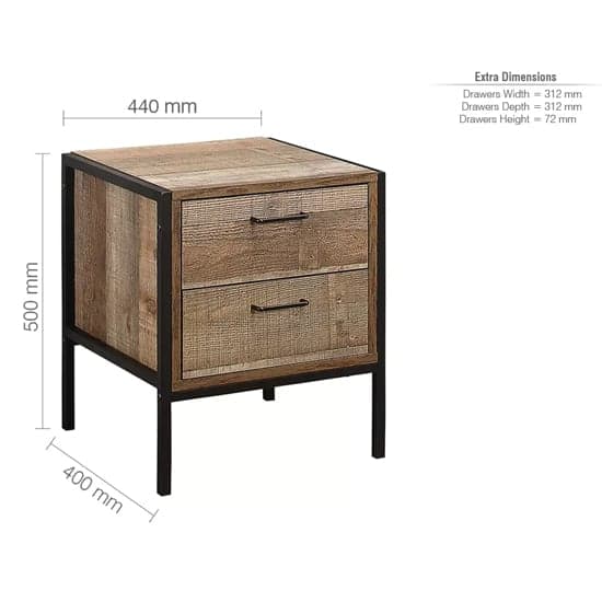 Urbana Wooden Bedside Cabinet With 2 Drawers In Rustic_5