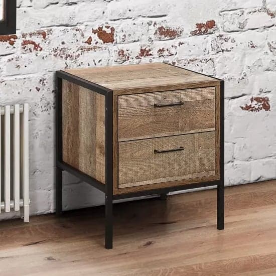 Urbana Wooden Bedside Cabinet With 2 Drawers In Rustic_1