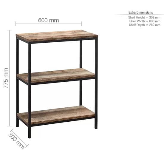Urbana Wooden Bookcase With 3 Tiers In Rustic_5