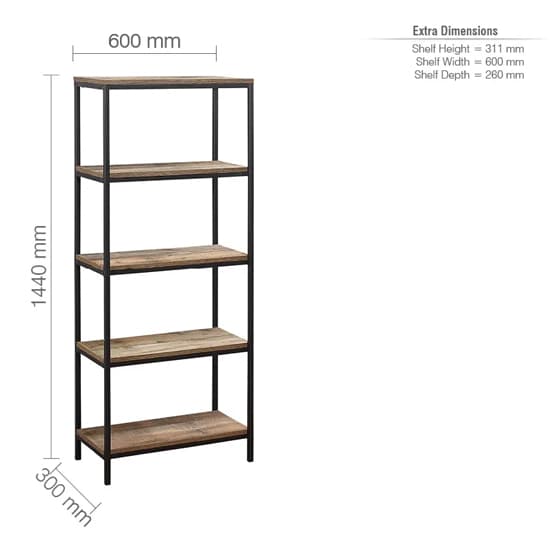 Urbana Wooden Bookcase With 5 Tiers In Rustic_5