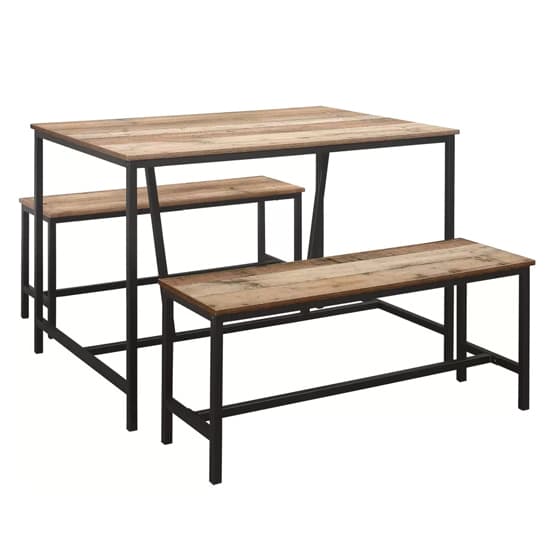 Urbana Wooden Dining Table With 2 Benches In Rustic_3