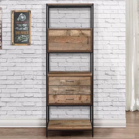Urbana Wooden Shelving Unit With 3 Drawers In Rustic_2