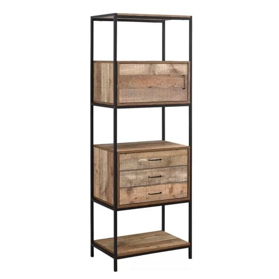 Urbana Wooden Shelving Unit With 3 Drawers In Rustic_3