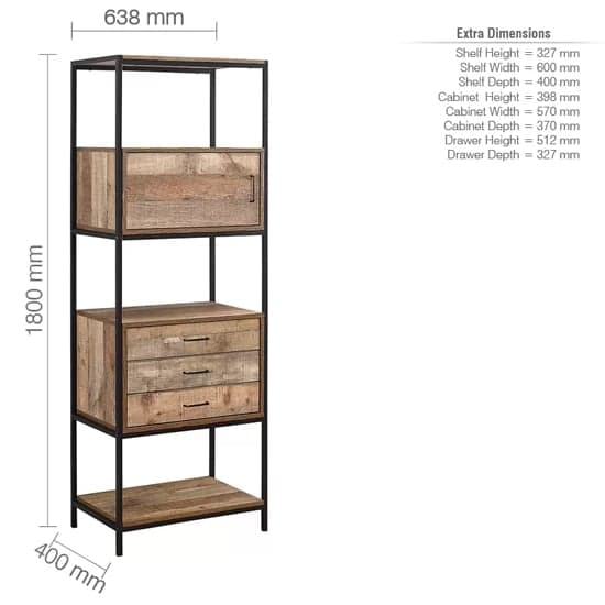 Urbana Wooden Shelving Unit With 3 Drawers In Rustic_5