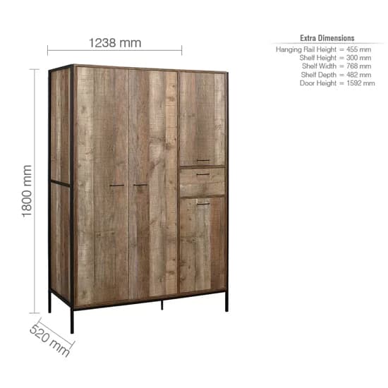 Urbana Wooden Wardrobe With 4 Doors In Rustic_7