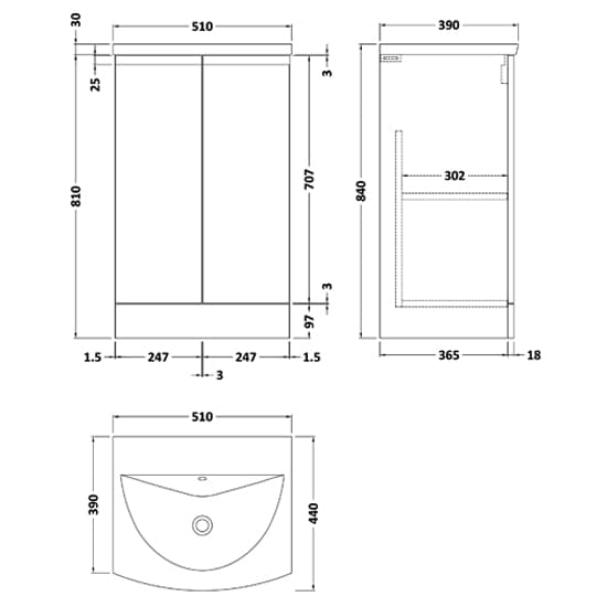 Urfa 50cm 2 Doors Vanity With Curved Basin In Satin Grey_3