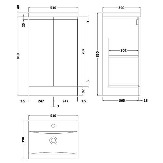 Urfa 50cm 2 Doors Vanity With Mid Edged Basin In Satin Grey_3