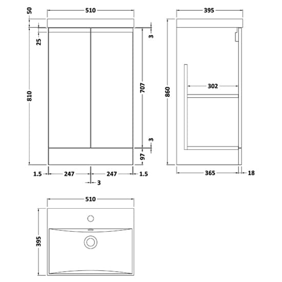 Urfa 50cm 2 Doors Vanity With Thin Edged Basin In Satin Grey_3