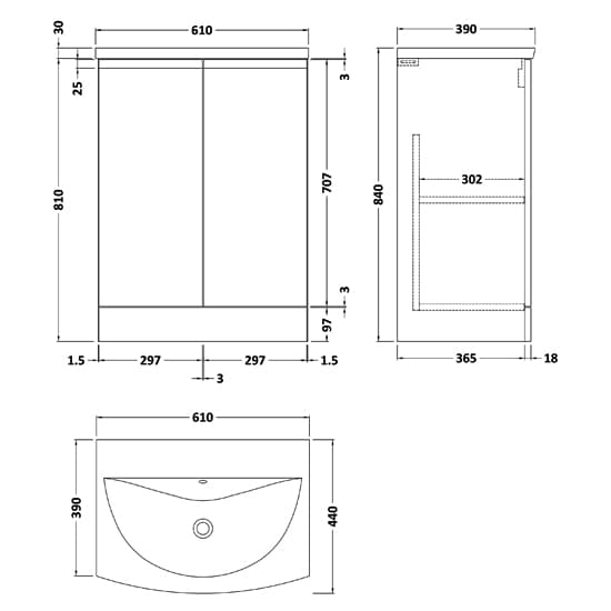 Urfa 60cm 2 Doors Vanity With Curved Basin In Satin Grey_3