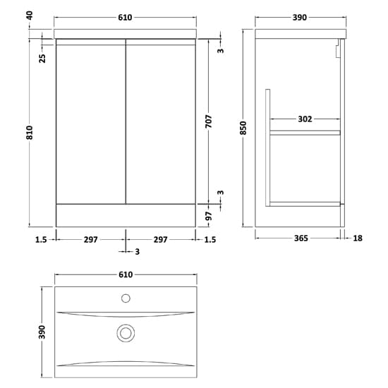 Urfa 60cm 2 Doors Vanity With Mid Edged Basin In Satin Grey_3