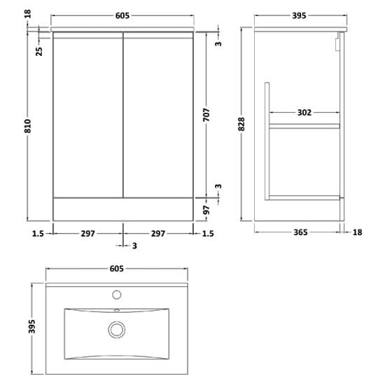 Urfa 60cm 2 Doors Vanity With Minimalist Basin In Satin Grey_3