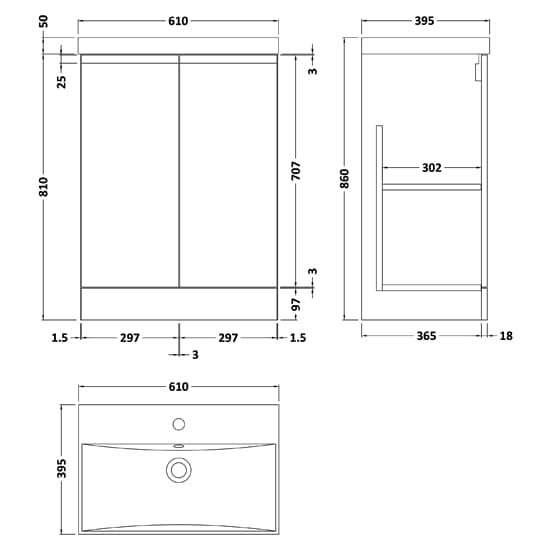 Urfa 60cm 2 Doors Vanity With Thin Edged Basin In Satin Grey_3