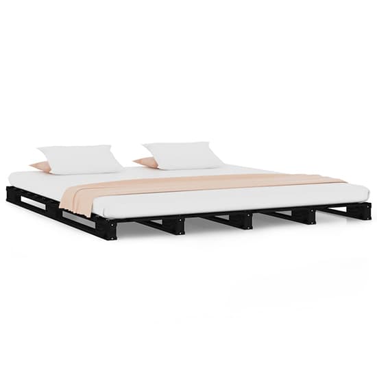 Urika Solid Pine Wood Double Bed In Black_2