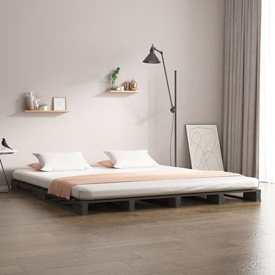 Urika Solid Pine Wood King Size Bed In Grey
