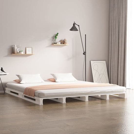 Urika Solid Pine Wood King Size Bed In White_1