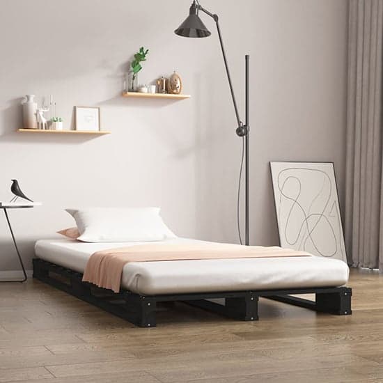 Urika Solid Pine Wood Single Bed In Black