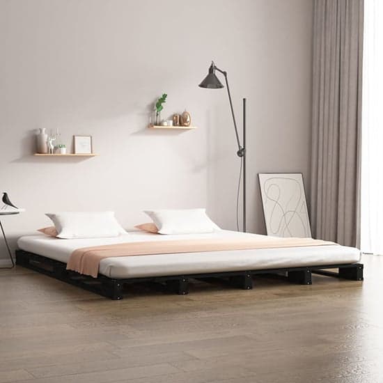 Urika Solid Pine Wood Small Double Bed In Black_1