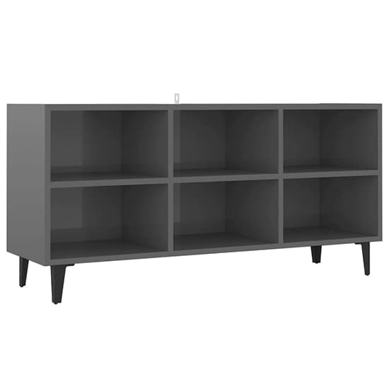 Usra High Gloss TV Stand In Grey With Black Metal Legs_2