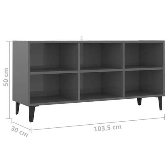 Usra High Gloss TV Stand In Grey With Black Metal Legs_4