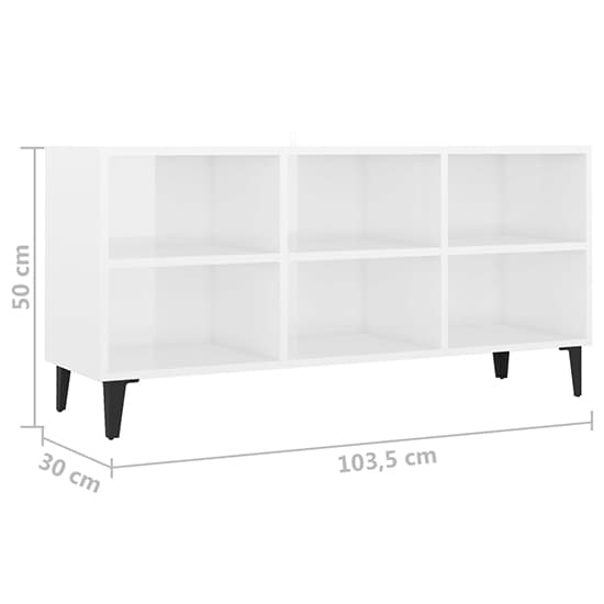 Usra High Gloss TV Stand In White With Black Metal Legs_4