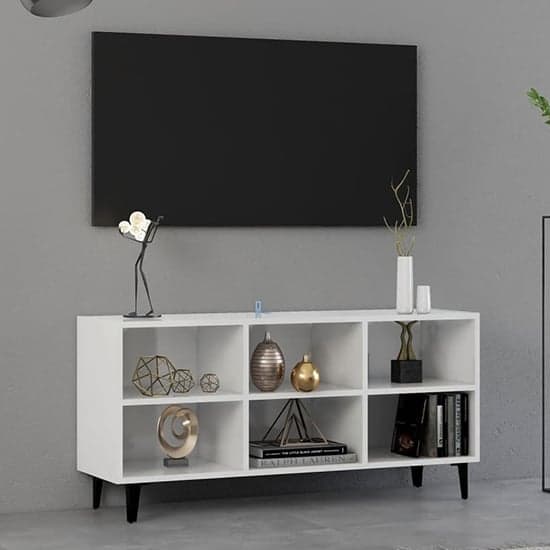 Usra High Gloss TV Stand In White With Black Metal Legs_1