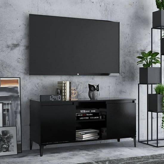 Usra Wooden TV Stand With 2 Doors And Shelf In Black_1