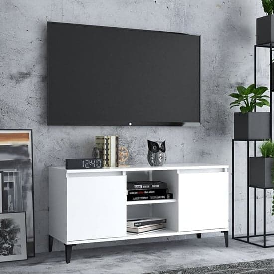 Usra Wooden TV Stand With 2 Doors And Shelf In White_1