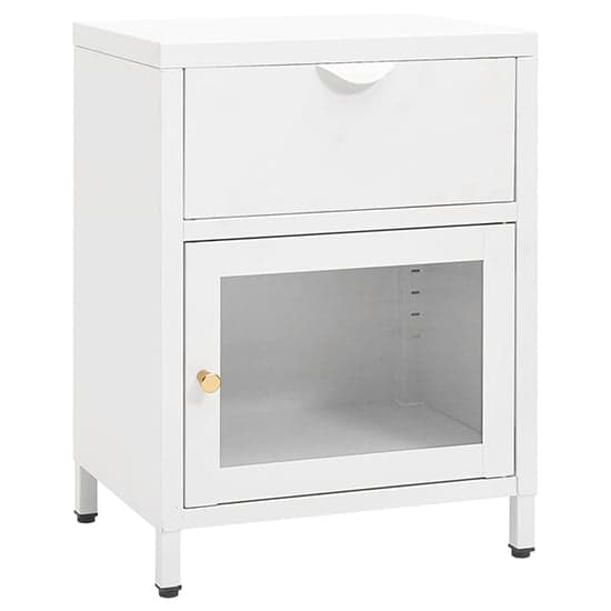 Utara Steel Bedside Cabinet With 1 Door 1 Drawer In White_2