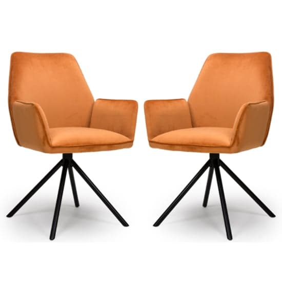 Utica Brunt Orange Carver Velvet Dining Chairs In Pair_1