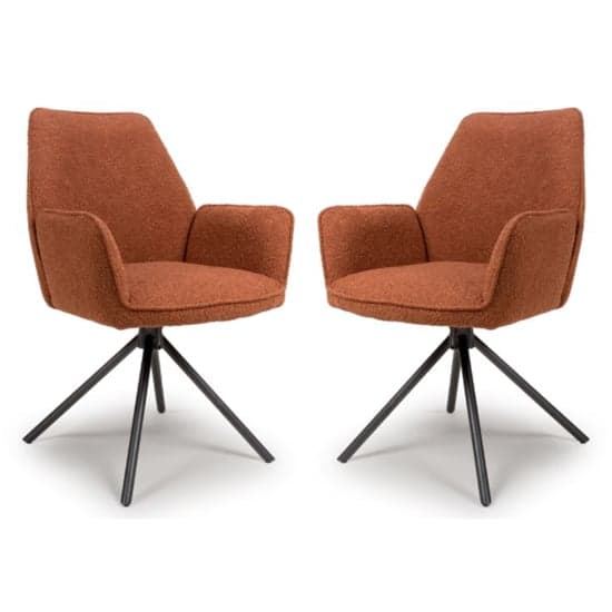 Utica Rust Boucle Carver Snuggly Fabric Dining Chairs In Pair_1