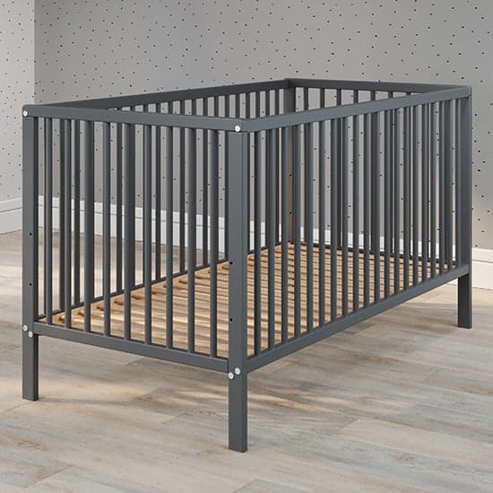 Uvatera Wooden Baby Cot With Slatted Frame In Matt Grey_3
