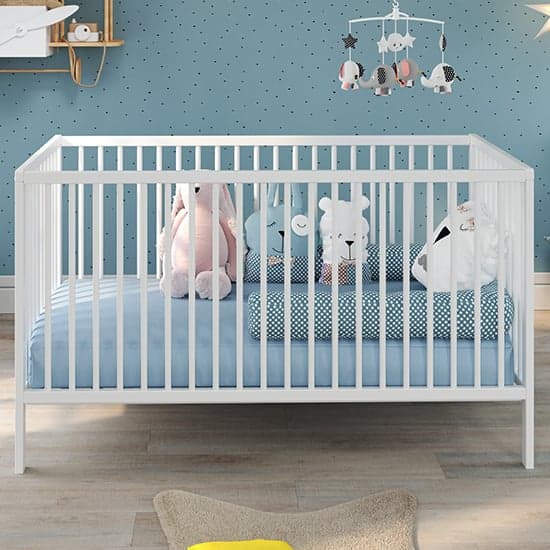 Uvatera Wooden Baby Cot With Slatted Frame In Matt White_2