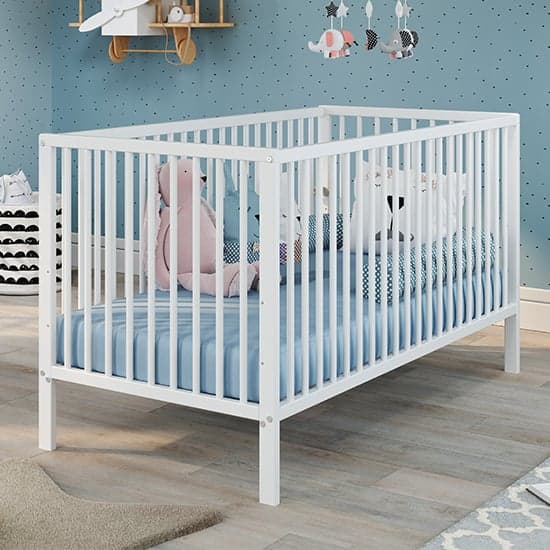 Uvatera Wooden Baby Cot With Slatted Frame In Matt White_1