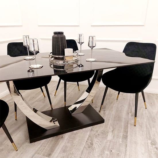 Vail Black Sintered Stone Dining Table With Chrome Pedestal Legs_6