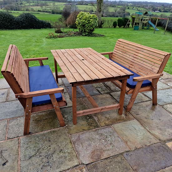 Vail Timber Dining Table Large With 2 Large Benches And Cushion