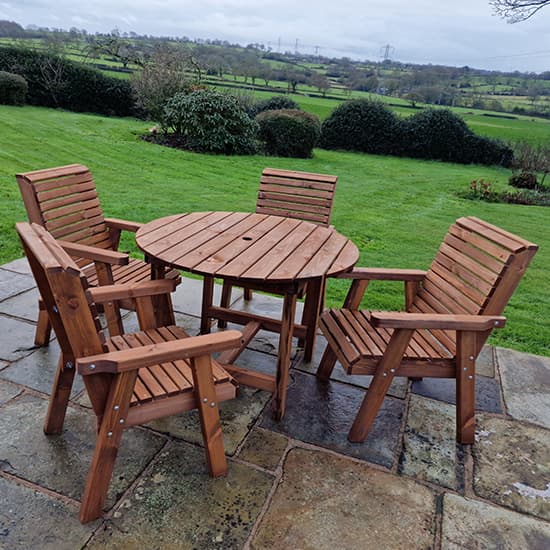 Vail Timber Brown Dining Table Round With 4 Chairs Furniture in Fashion
