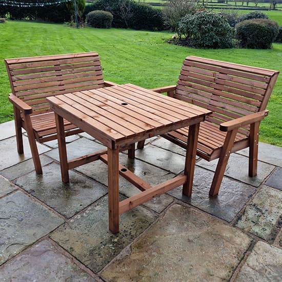 Vail Timber Brown Dining Table Small With 2 Benches Furniture in Fashion