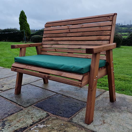 Vail Timber Garden 2 Seater Bench With Green Cushion_3