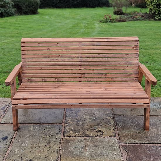 Vail Timber Garden 3 Seater Bench With Green Cushion_2