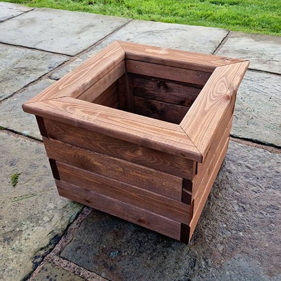 Vail Timber Planter Small Square In Brown_2