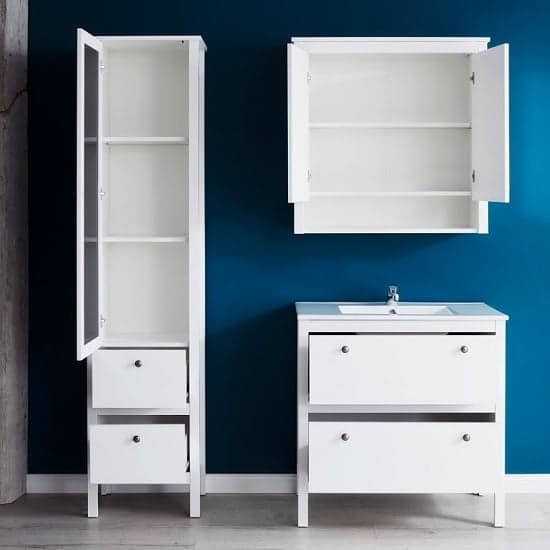 Valdo Mirrored Bathroom Wall Cabinet Wide In White With LED_3