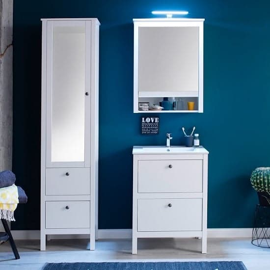 Valdo Mirrored Bathroom Wall Cabinet In White With LED_2