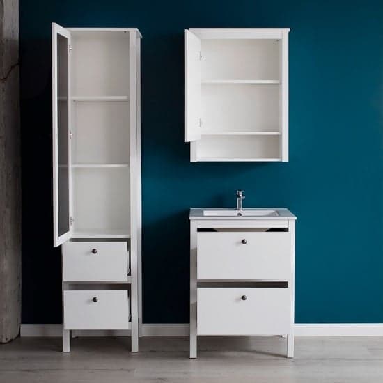 Valdo Mirrored Bathroom Wall Cabinet In White With LED_3