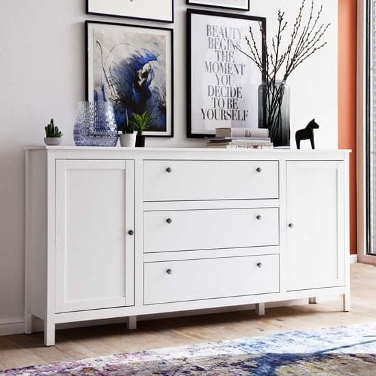 Valdo Wooden Sideboard In White With 2 Doors 3 Drawers_1