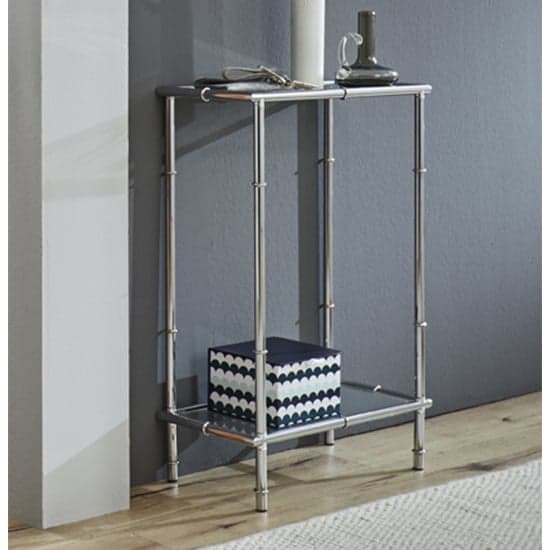 Valdosta Tall Clear Glass Console Table With Chrome Legs_1