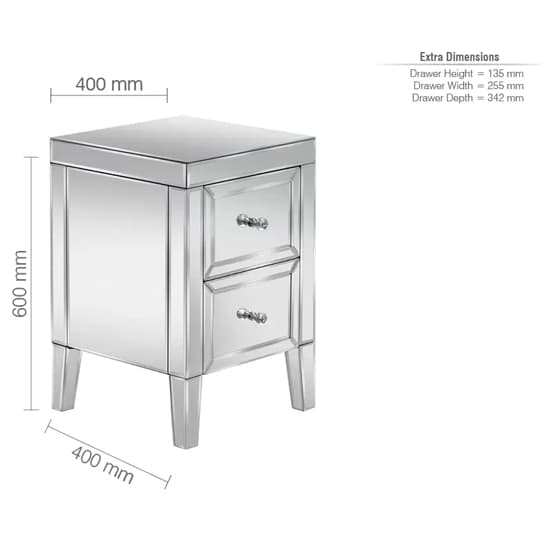 Valence Mirrored Bedside Cabinet With 2 Drawers In Silver_4
