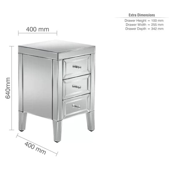 Valence Mirrored Bedside Cabinet With 3 Drawers In Silver_4