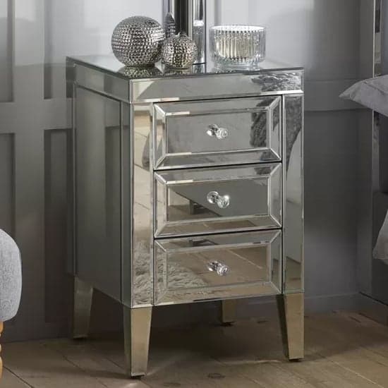 Valence Mirrored Bedside Cabinet With 3 Drawers In Silver_1