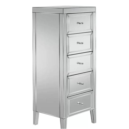 Valence Mirrored Chest Of 5 Drawers Narrow In Silver_2