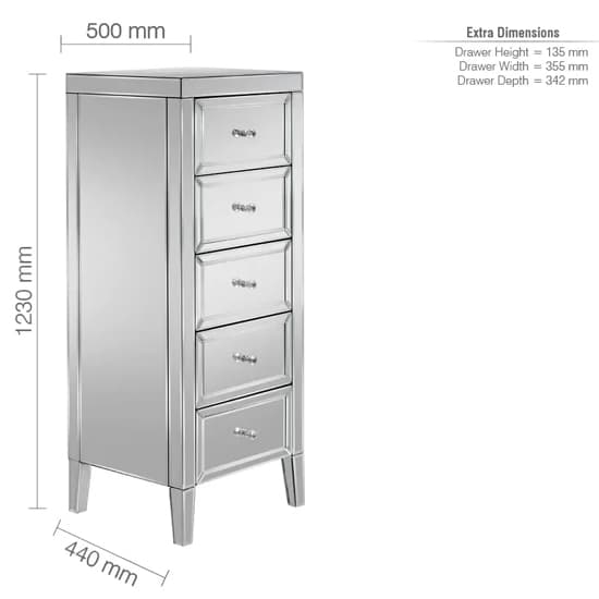 Valence Mirrored Chest Of 5 Drawers Narrow In Silver_4